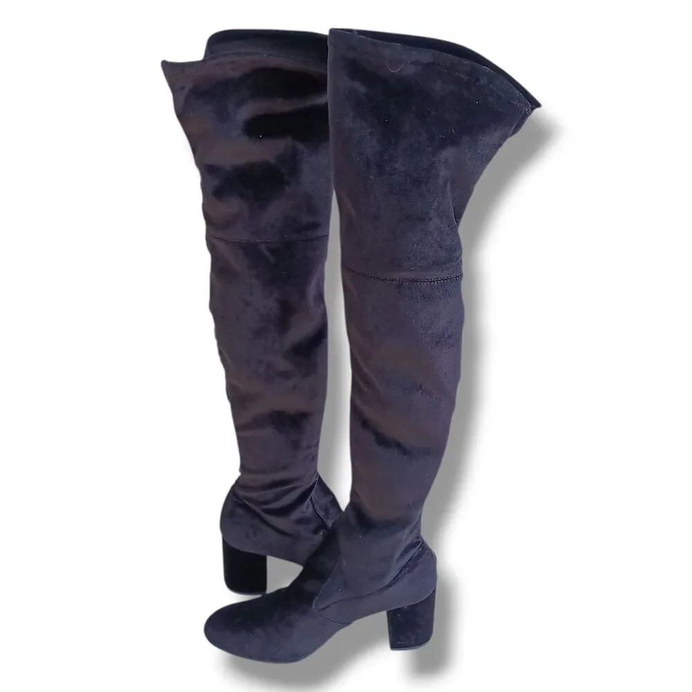 Charles by Charles David Velvet Over The Knee Boots-Size 9.5-Black-Block Heel